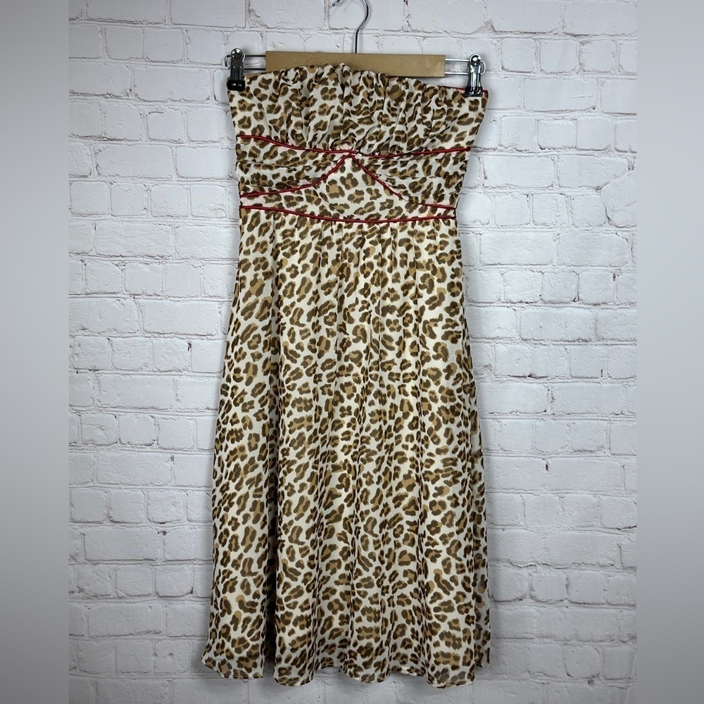 Karlie Leopard Print Strapless knee length dress, sz‎ S 90's Y2k empire waist